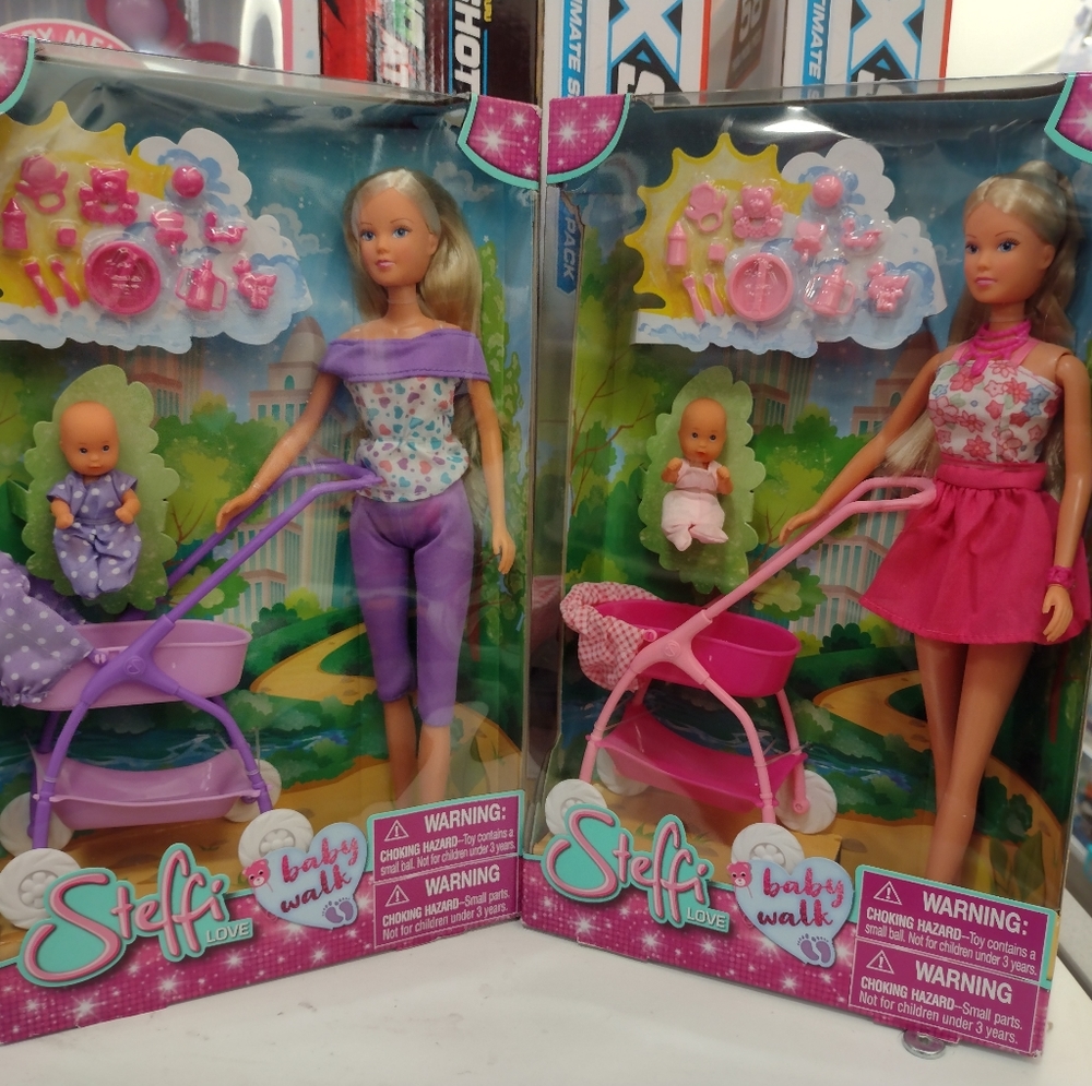 Rare! Two Simba Toys Barbie/Steffi Love Baby Walk Sets! Pink & Purple!